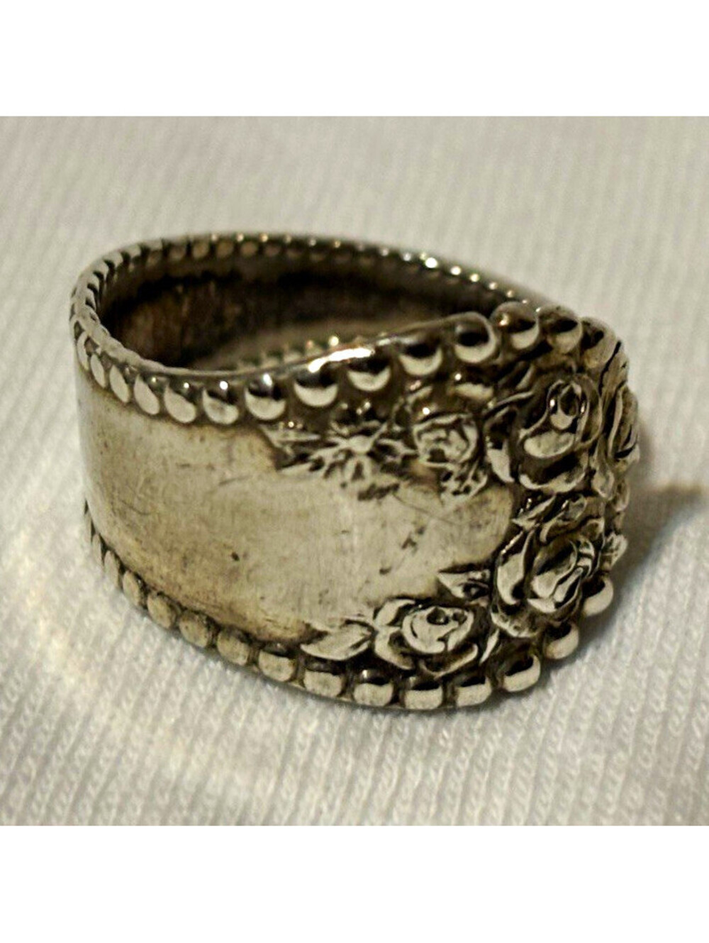 Sterling Silver Floral Scroll Pattern Wrap Band Spoon Ring Size 8.75